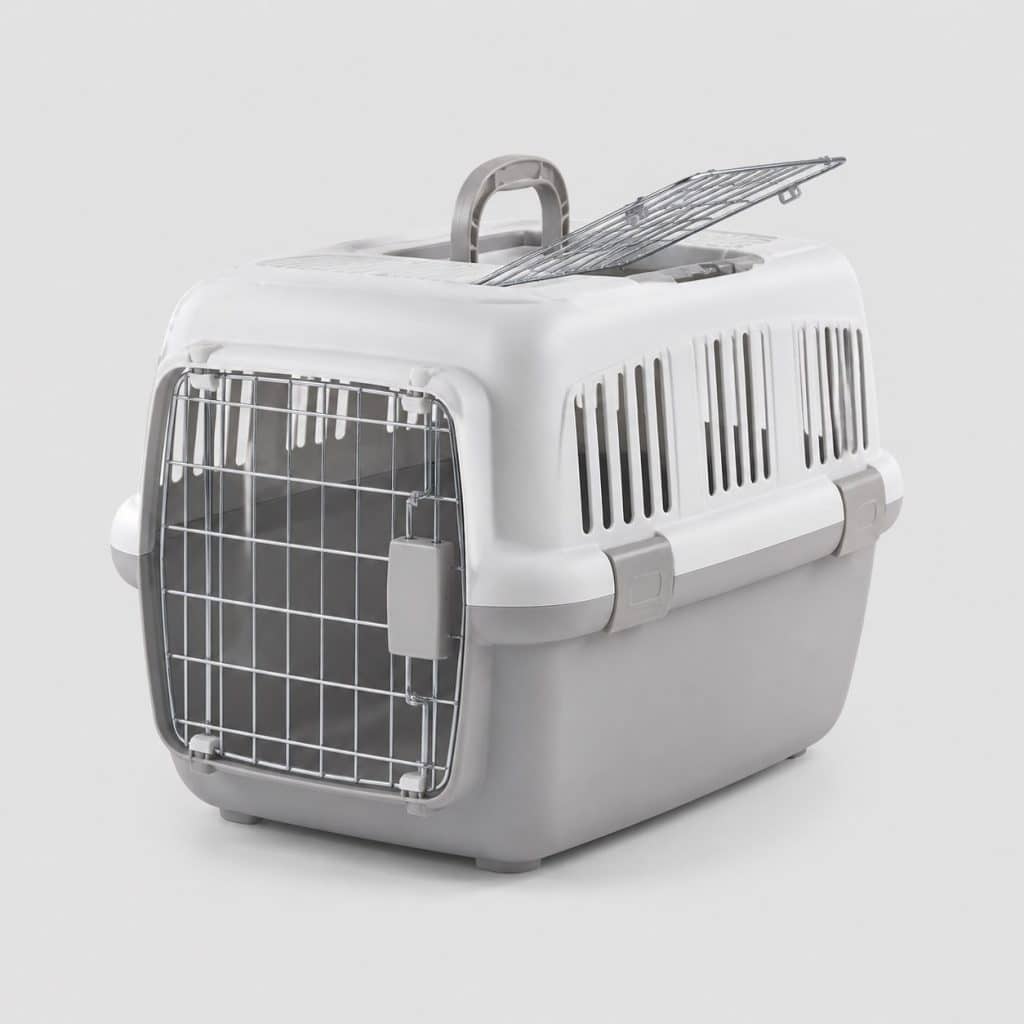 Caisse de transport pour chat à ouverture par le haut, porte grillagée et trappe supérieure