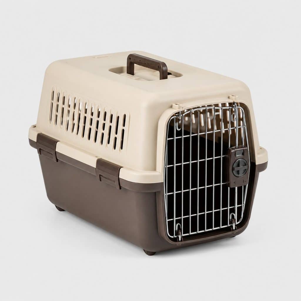 Caisse de transport rigide pour chat, porte métallique à barreaux et verrou pivotant