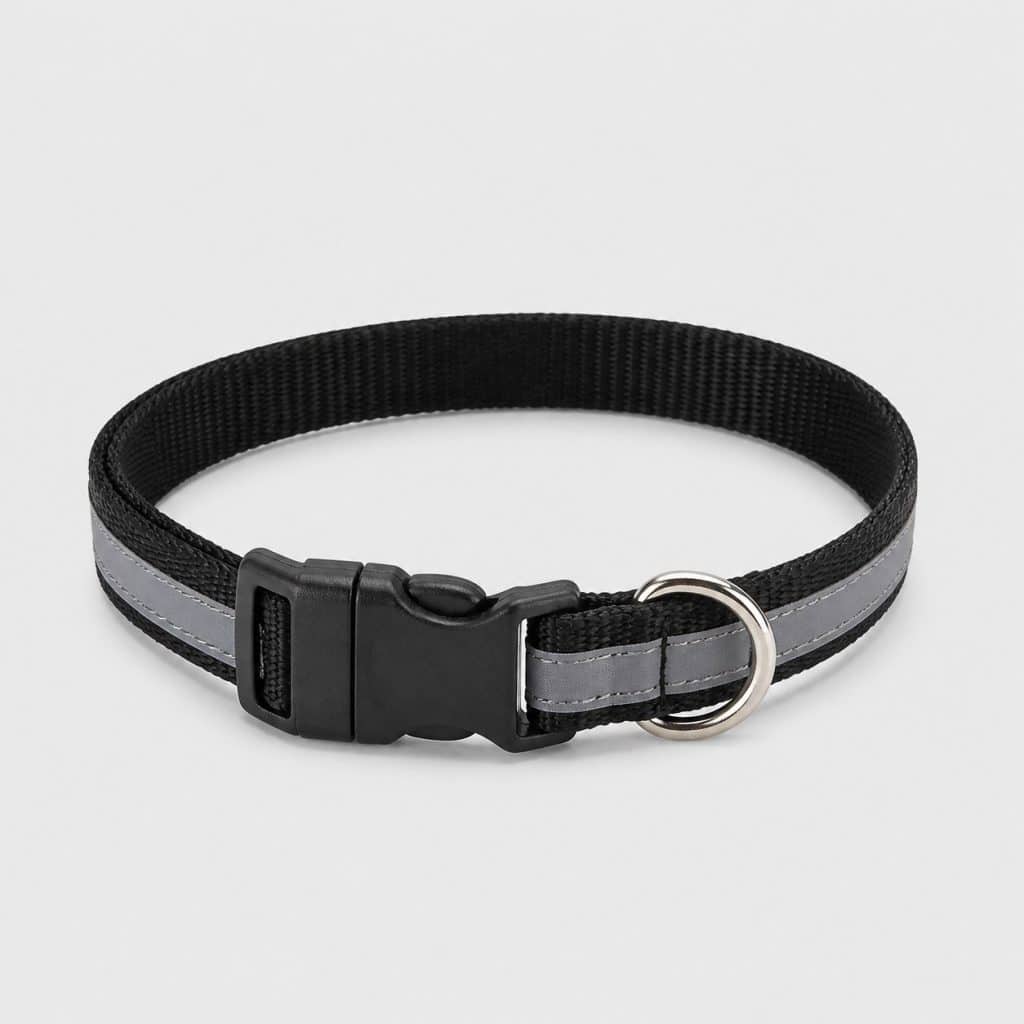 Collier de sécurité pour chat en nylon noir à bande réfléchissante