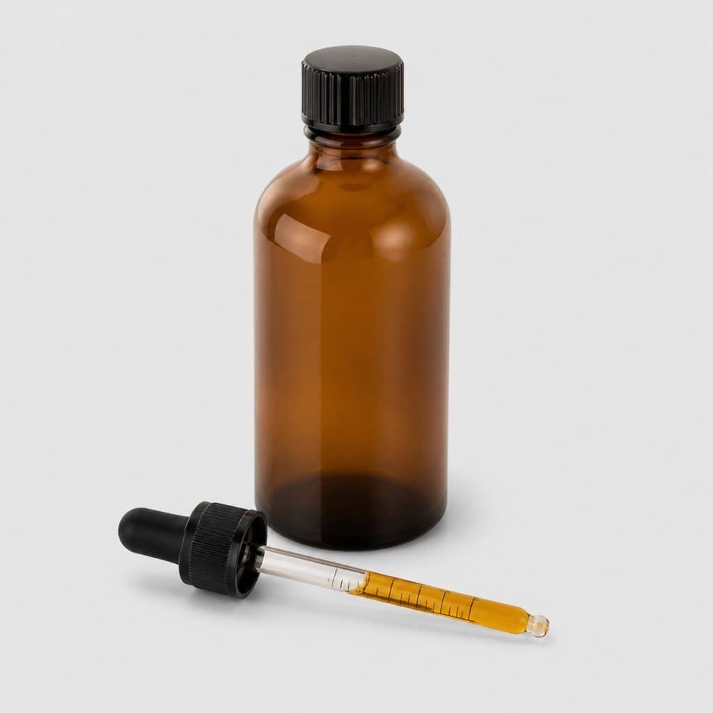 Flacon en verre brun de complément articulaire liquide pour chien et sa pipette graduée