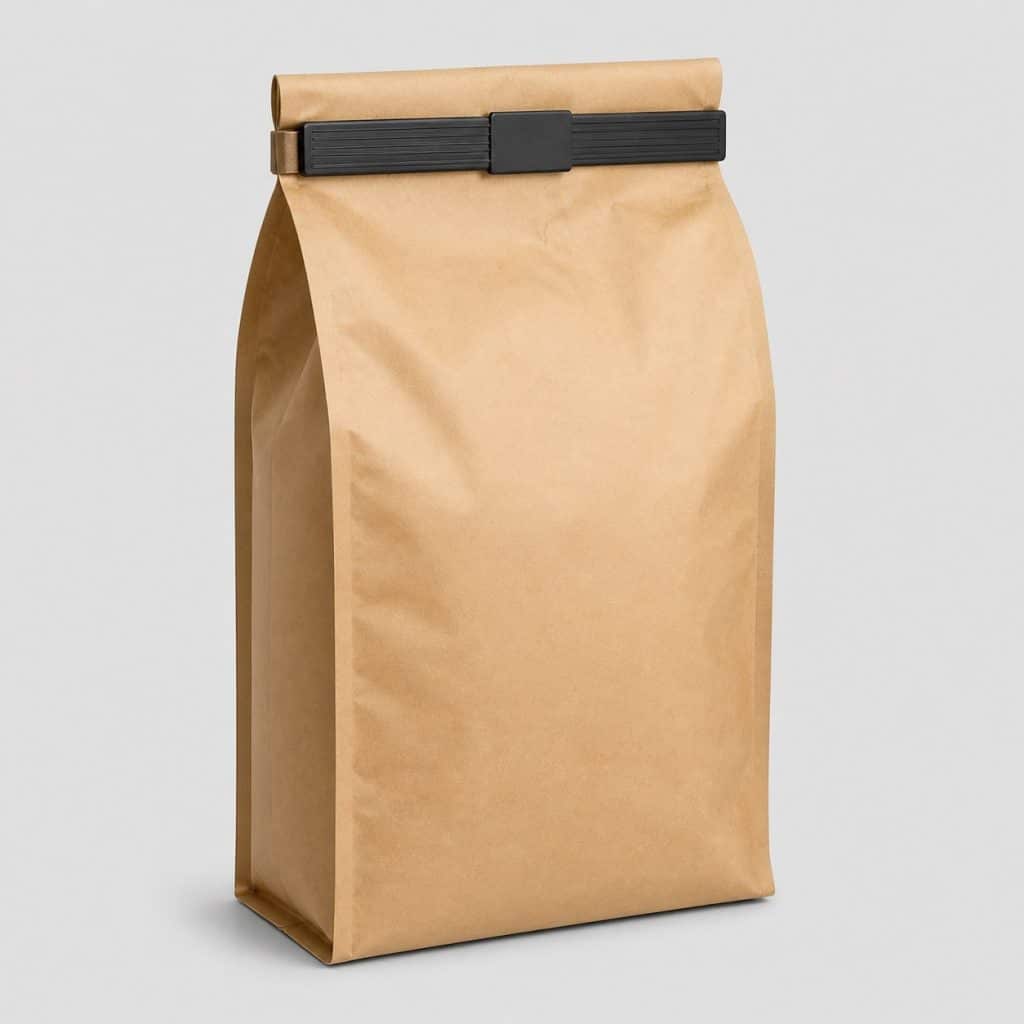 Grand sac de croquettes chiot au saumon de 18 kg refermé par une pince