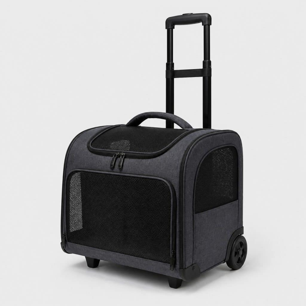 Sac de transport à roulettes pour chat, poignée télescopique déployée